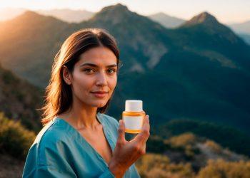 Woman holding Energeia supplement featuring Exotic Italian Loophole benefits