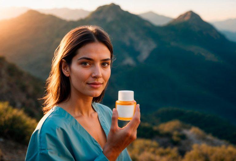 Woman holding Energeia supplement featuring Exotic Italian Loophole benefits
