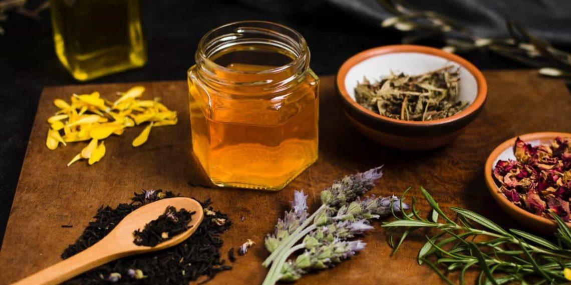 A collection of powerful natural remedies including herbs, oils, and teas