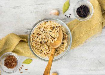 Bowl of underrated superfoods like hemp seeds, dulse, and camu camu