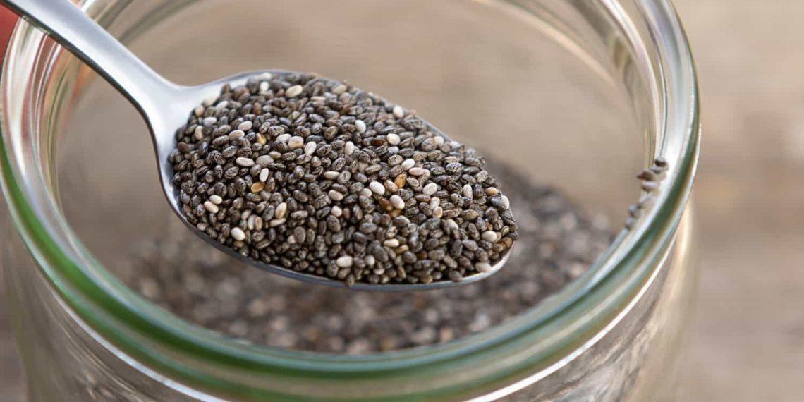 Close-up of chia seeds, a superfood known for health benefits like digestion and heart support