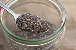 Close-up of chia seeds, a superfood known for health benefits like digestion and heart support