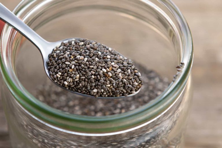 Close-up of chia seeds, a superfood known for health benefits like digestion and heart support