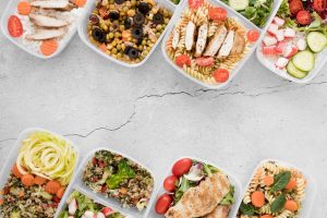 Healthy portioned meal containers from a weight loss meal delivery service