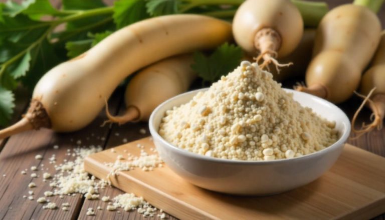Bowl of couscous on wooden board with fresh squash in background