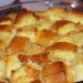 Golden brown bread pudding fresh from the oven.