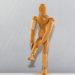 Wooden mannequin posing on one leg.
