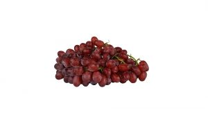 Fresh red grapes cluster on white background.