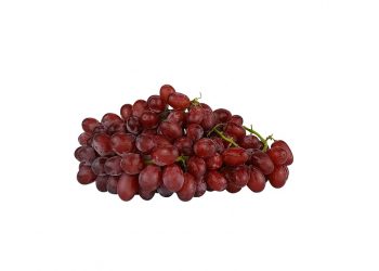 Fresh red grapes cluster on white background.