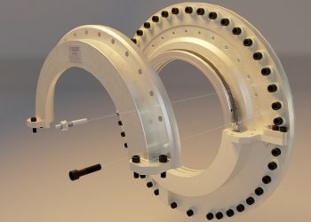 Exploded view of a mechanical bearing assembly showing components.