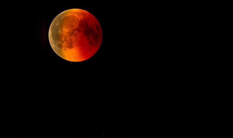 Blood Moon during total lunar eclipse in a dark night sky