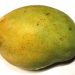 Ripe mango with green and yellow skin.