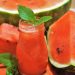 Refreshing watermelon juice with mint leaves.