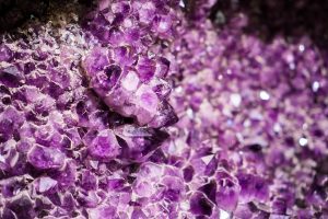 Purple amethyst crystals in close-up view.