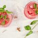 Refreshing watermelon mint drinks with ice cubes.