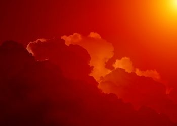 Fiery sunset over dramatic clouds.