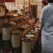 Spice vendor with colorful display at a bustling market.