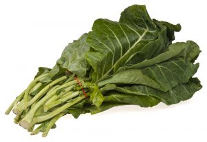 Fresh collard greens with crisp green leaves.