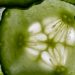 Close-up of fresh cucumber slice with seeds visible.