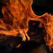 Fiery orange flames flicker intensely over burning wood.