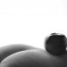 Apple balanced on serene body curve in black and white.
