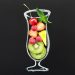 Mixed fruit smoothie in a glass outline with cherries, strawberries, and kiwi slices.