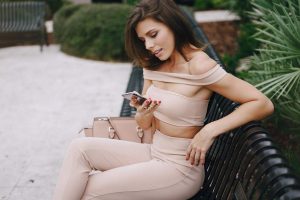 Beautiful girl on the street wearing tight clothing