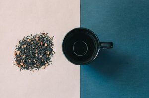 black ceramic mug with Dandelion Root Tea