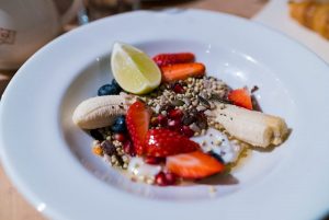plate of fruits Greek yogurt