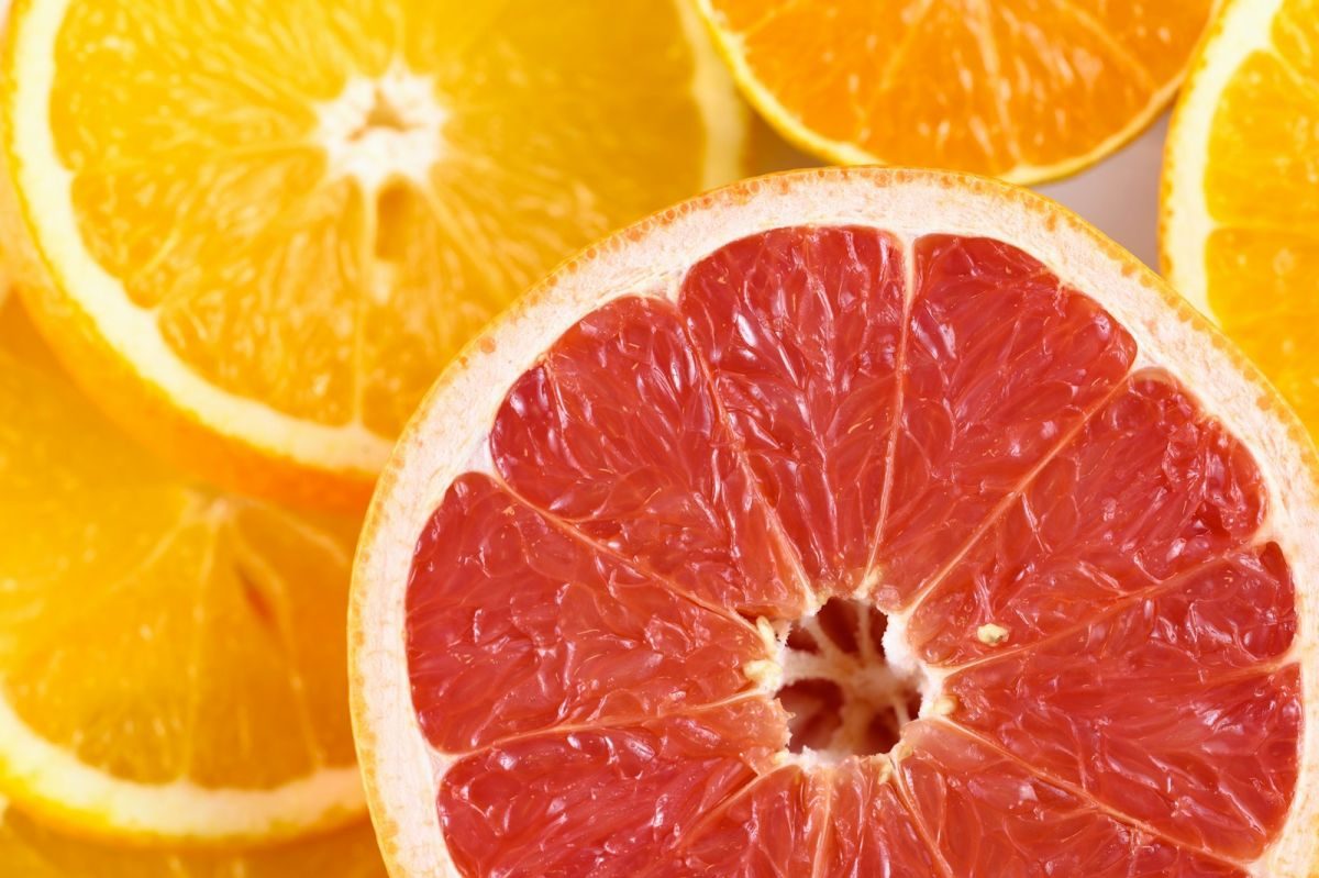 a close up of a grapefruit cut in half